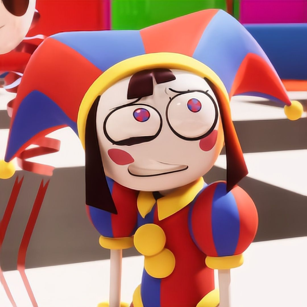 Funny Pomni profile picture with cheerful expression