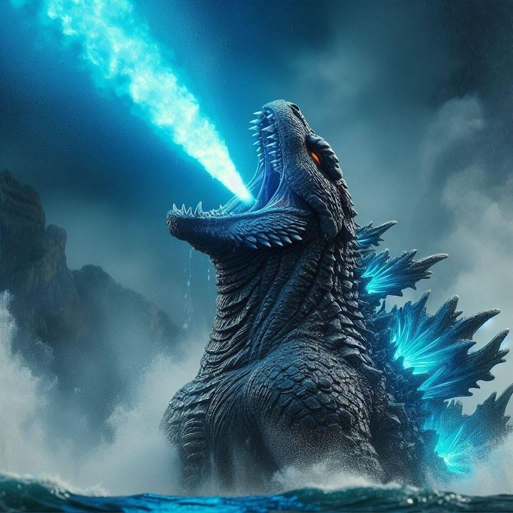 Godzilla PFP with blue atomic breath