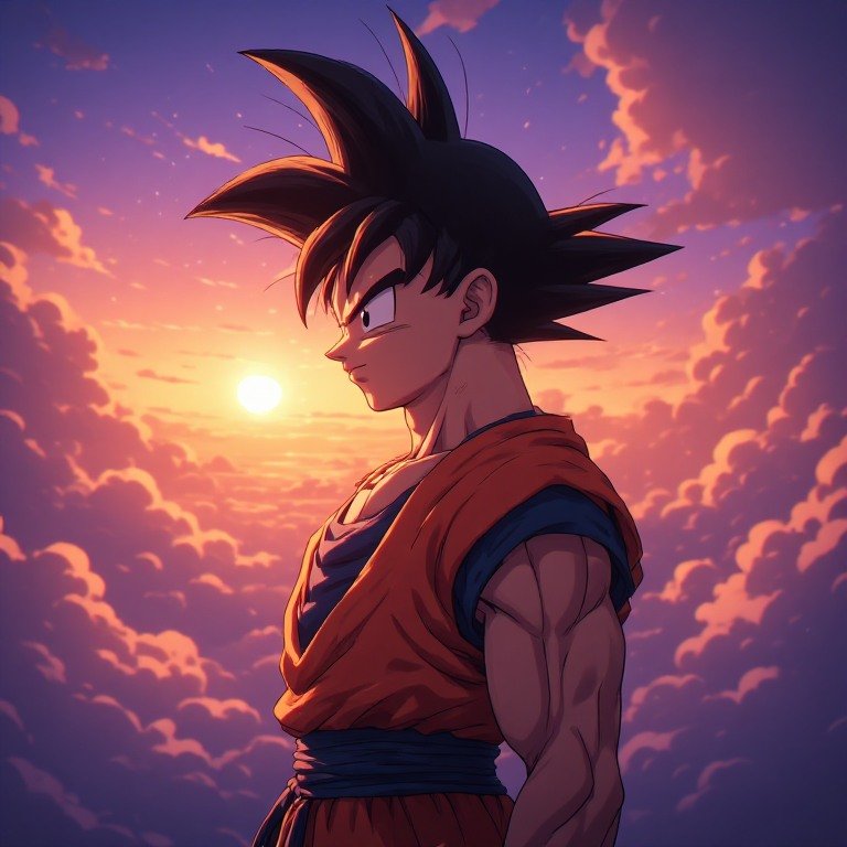 Goku PFP with a colorful sunset background