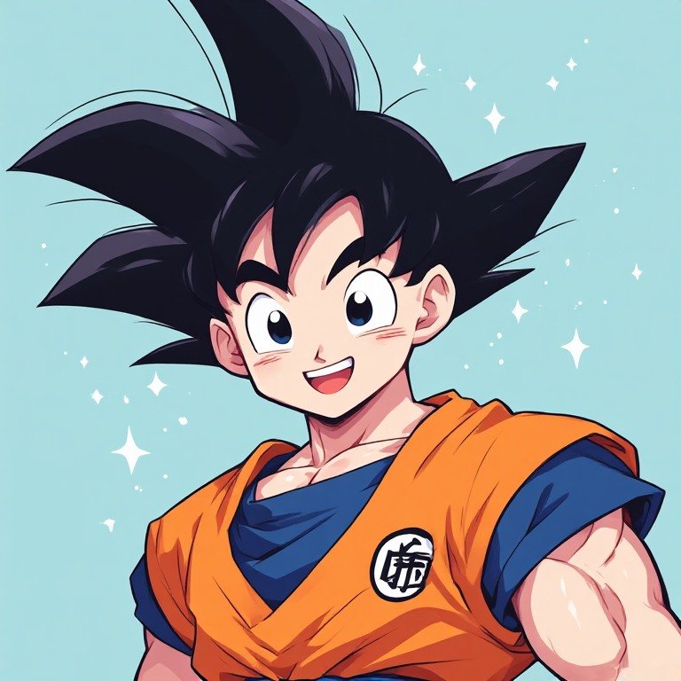 Cute Goku PFP with a cheerful smile and colorful background