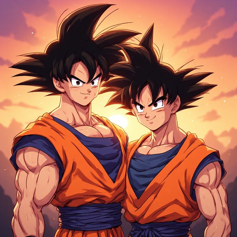 Goku and Gohan duo profile picture with a warm anime aesthetic