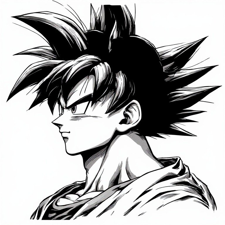 Manga-style Goku PFP with detailed black and white artwork