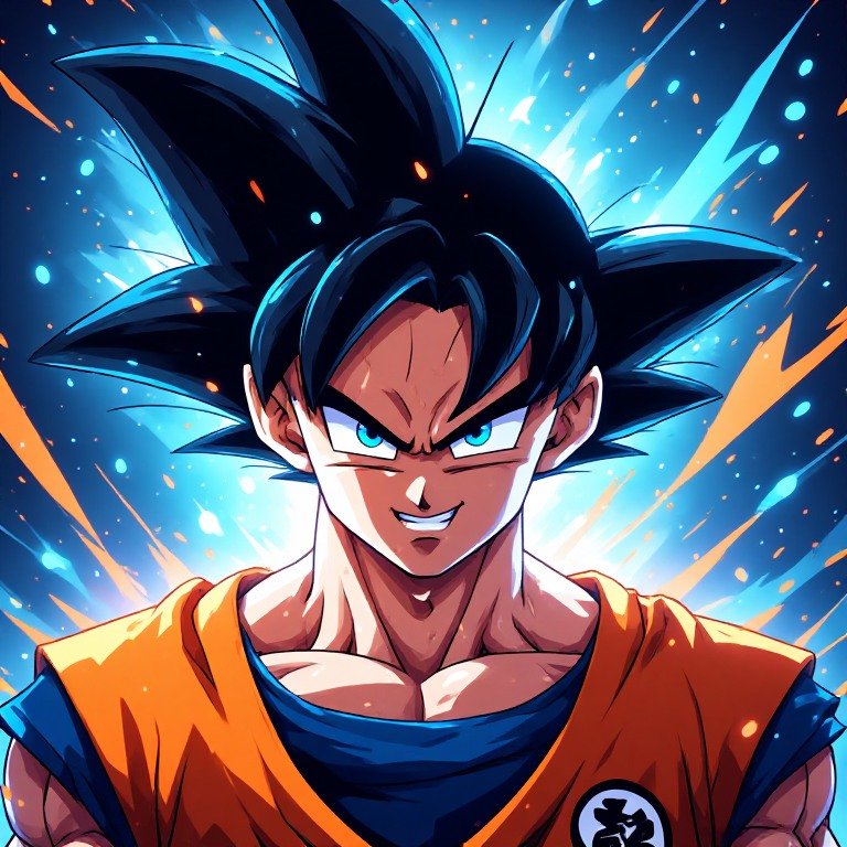Vibrant Goku TikTok PFP with colorful energy effects